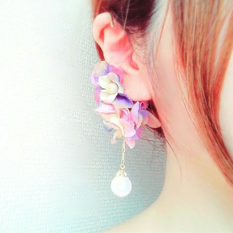 lady　flower　purple　ear cuff