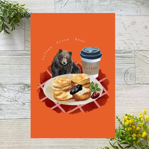 クマとテイクアウトコーヒー　イラストポストカード2枚セット