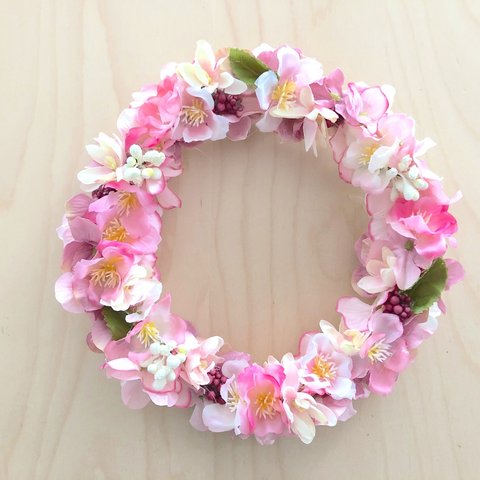 送料無料 <受注製作>　直径16cm♡さくらとアジサイのリース　ホワイトベリー　桜　紫陽花　ピンクグラデーション 