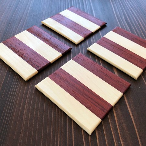 寄木のコースター(赤×白)4枚set