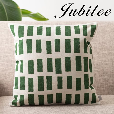 Jubilee リネンクッションカバー 北欧デザイン 45×45cm スクエアチェック グリーン jubileecushionCC049YMw