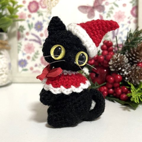 【選べるカラー】黒猫ちゃんのクリスマス☆赤☆あみぐるみ