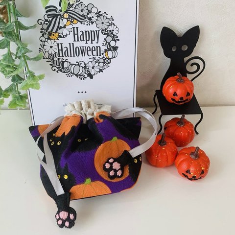 猫ちゃん巾着🎃ハロウィンバージョン👻パープル