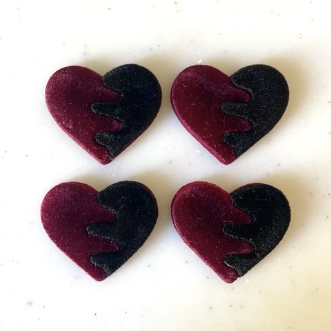 Red Black Heart Flocky Cabochons