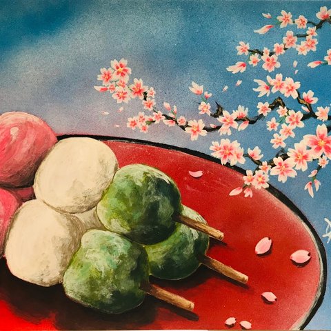 スプレーアート作品「桜と三色団子」