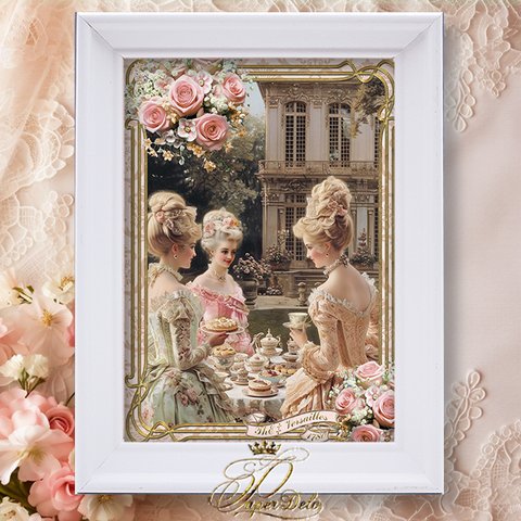 マリーアントワネット額付アートプリント★ベルサイユのお茶会★ロココ・ヴィクトリアン Marie Antoinette Art Print