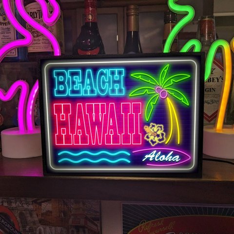 ハワイ ビーチ サーフィン ヤシの木 ハイビスカス 海 南国 トロピカル ハワイアン カフェ バー スナック ミニチュア サイン ランプ 看板 置物 雑貨 ライトBOX 電飾看板 電光看板