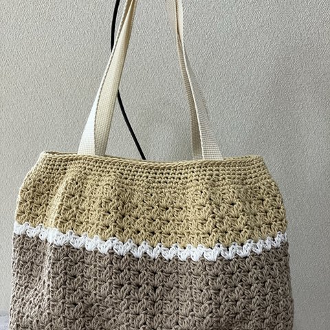 手編みの綿素材ふんわり型バッグ