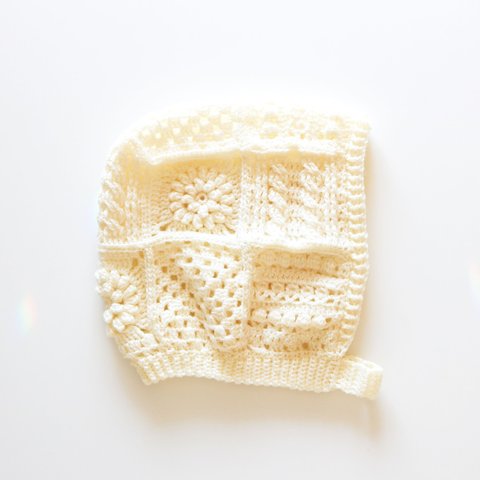 バラクラバ フードキャップ Hood cap  Crochet motif×White/ クロシェ