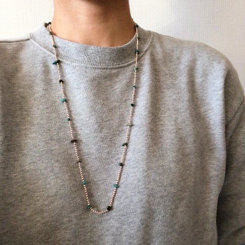 TURQUOISEとシードビーズのロングネックレス