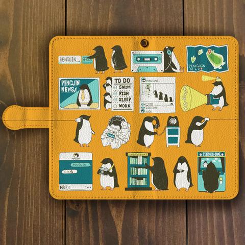 ペンギン【ほぼ全機種対応！Lサイズ】ペンギン・スマートフォン イエロー手帳型 スマホケース Lサイズ 