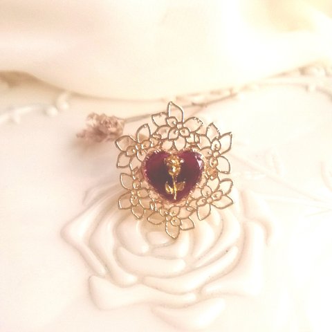 ♡再販②♡ vintage frame ring ヴィンテージローズのハートリング B (ワインレッド・一般的なフリーサイズ)