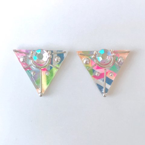 【マステ】カラフル三角イヤリング/ピアス【一点物】