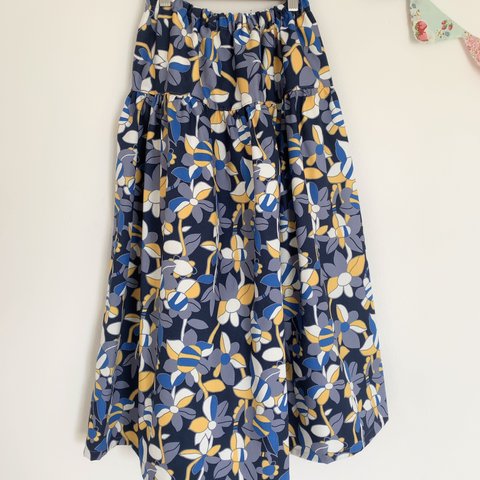 ＊modern flowers♪ロングティアードスカート(navy)＊