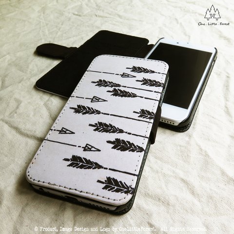 手描き アロー 古再生紙 　手帳型 iphone ケース [iPhone4/4s～iPhone8 , iPhone8 plus]★ arrow トライバル アズテック