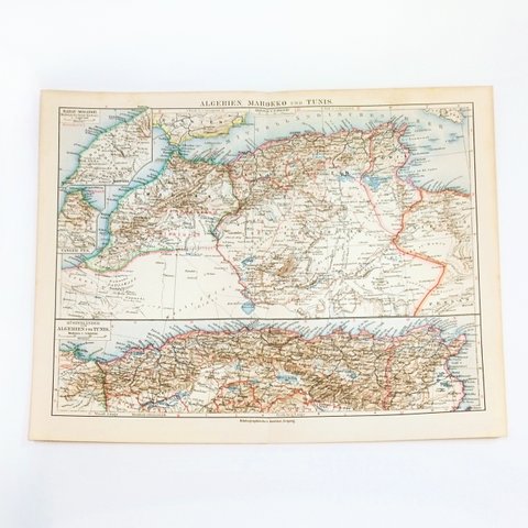 アルジェリア モロッコとチュニス アンティークマップ 古地図 ビンテージ マイヤー百科事典 地図 図版 1957-82