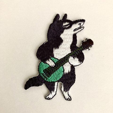 オオカミ　ギター　動物の音楽会　ワッペン　アップリケ