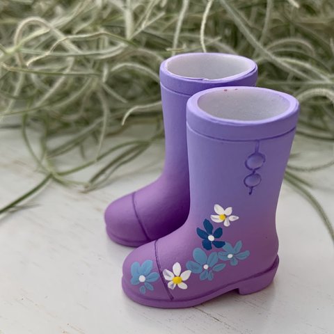 ㉖1/6ドールサイズ《M size》　purple gradation Flower　パープルグラデーションフラワーブーツ　靴　長靴
