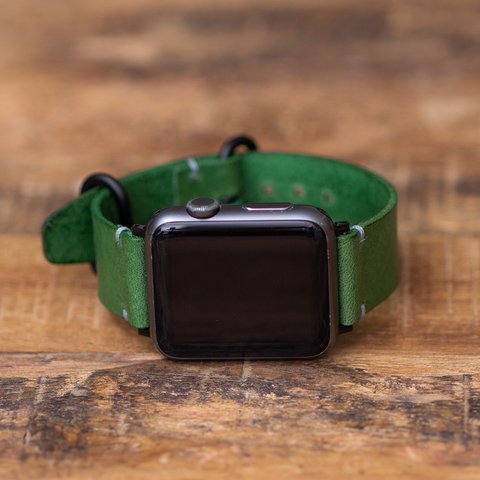 マットグリーン Apple Watch 用 イタリアンレザー 革ベルト 腕時計  series 8 対応