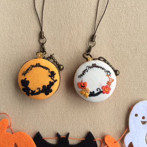 マカロンケース刺繍:ハロウィンオレンジ