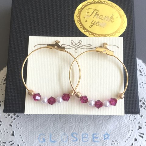 SALE アメジスト×パールリングイヤリング/ピアス