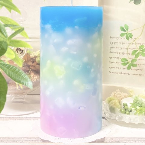 Φ7.8cm×H15cm ペタルキャンドル (セルリアンブルー) № 000587 /Gradation Candle