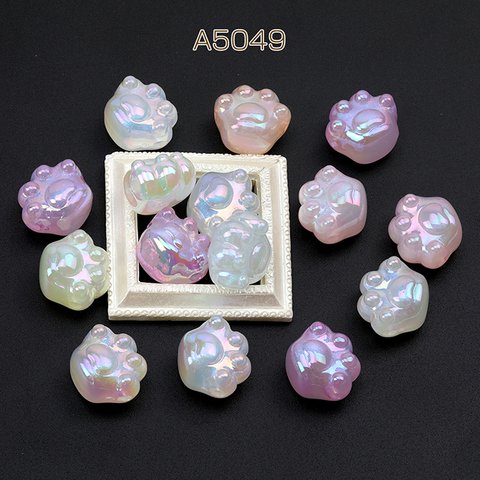 A5049  30個  アクリルビーズ 猫の肉球 メッキ加工 ミックスカラー 16×18mm  3 x（10ヶ）