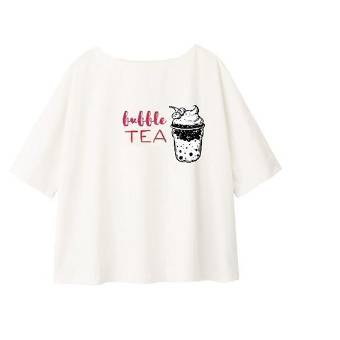 タピオカ　ティー柄レディース7分袖Tシャツ【M～LL】