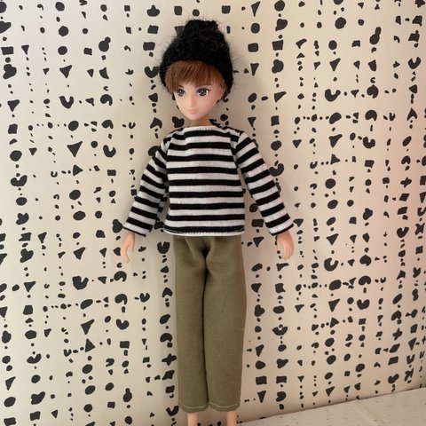 H2312 はるとくん　ハンドメイド  服　ボーダー　チノパン　ニット帽