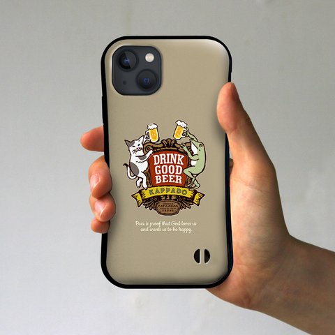 グリップiPhoneケース　ビールは最高（ベージュ）