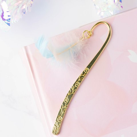 Bookmarker/ Pink&Light blue feather