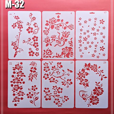 【M-32】 B5 ステンシルシート 花 バラ 植物 6枚 セット