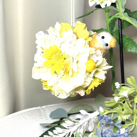 羊毛インコ　フラワーボール　みかん