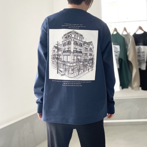 『2024新作』USAコットン バックプリント ロングスリーブTシャツ ユニセックス 5色展開 【ネイビー】