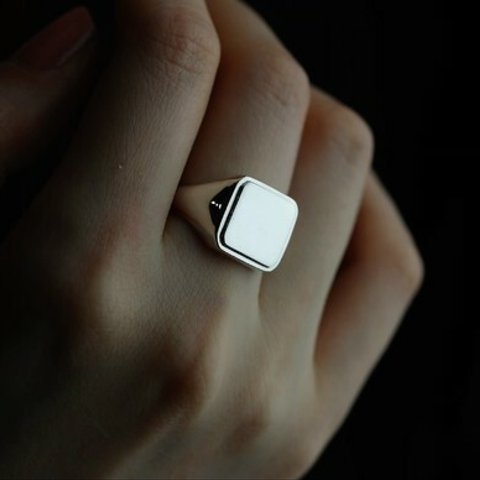 〈silver925〉step signet ring “Wide”ピンキー〜25号 /シグネットリング〈LR026W〉