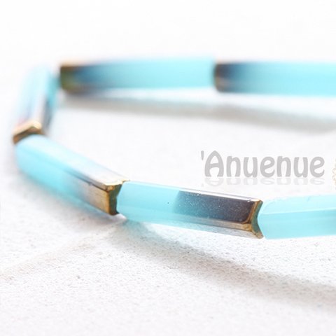 スクエアスティック ガラスビーズ 19 x 4mm【Gold / Blue】3個