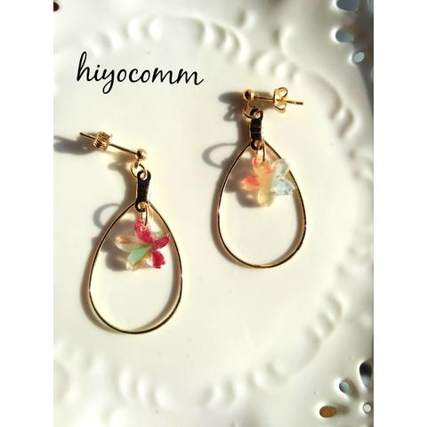 和風の桜咲くドロップフープピアス/イヤリング