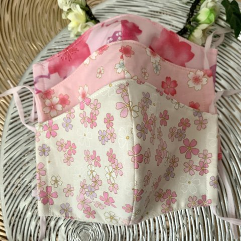 3枚セット　春爛漫　桜マスク🌸【卒業入学シーズンに♡和装にも合います】大きめサイズです　同じ柄の小さめサイズの3枚セットもございます☺︎