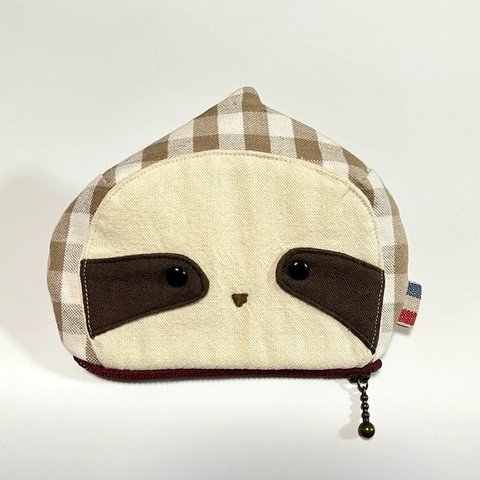 SALE！ ふんわり♡ほっこりナマケモノポーチ チェック■ファスナーポーチ12cm なまけものポーチ