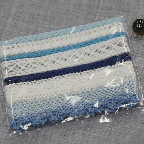 はぎれ　ﾌﾞﾙｰ・ｵﾌﾎﾜｲﾄ系　７点入り  Blue&white 50cm×７pcs