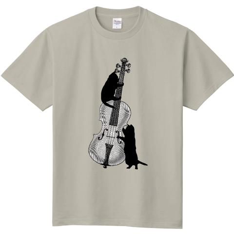 バイオリンと黒猫の半袖Ｔシャツ(シルバーグレー)