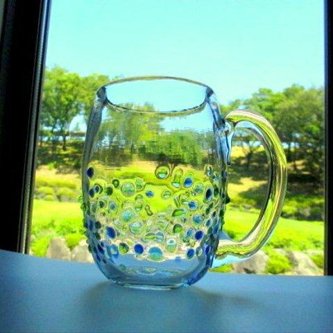 琉球ガラス つぶつぶジョッキグラス＊ブルー＆グリーン