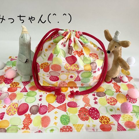 ★(^.^)キャンディとお花とちょうちょと...🍬🌼🦋ピンクお弁当・給食袋&ランチョンマット★楽しいランチタイムを♪