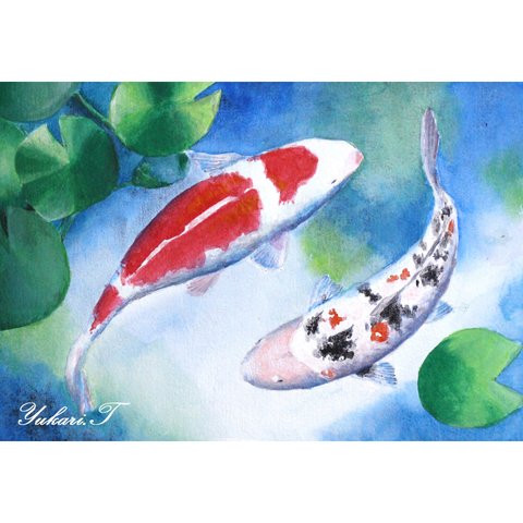 【原画】鯉（アクリル画/額無し）★魚 金魚 水 風水 絵画インテリア プレゼントに