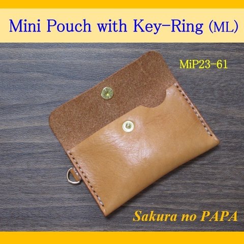 本革　キーリング付きミニポーチ / カードケース［MＬ型］　アメリカン・オイルレザーで制作＜茶＞　MiP23-61