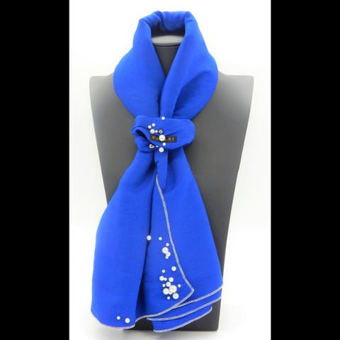 【波】-パール付スカーフ-　銀縁メッキ：ブルー(90x90)