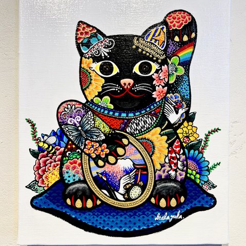 アクリル画 原画　招き猫の絵　招き猫　おしゃれな招き猫　