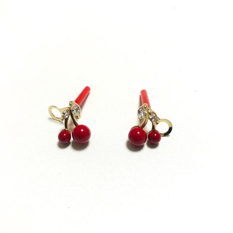 「#6003」ビジュー さくらんぼ ピアス 金具 ✴︎2個セット