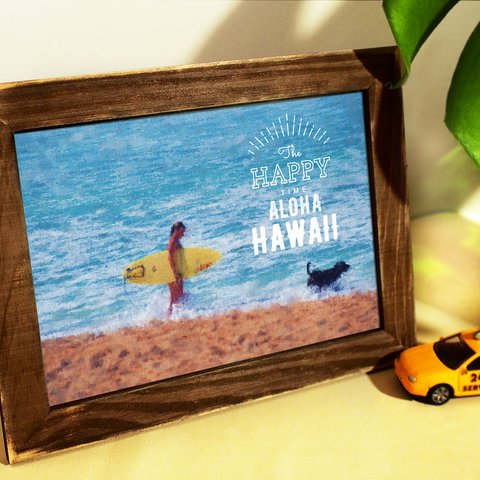 デジタル絵画イラスト★「ハワイ HAWAII 01」インテリアや贈り物に（2L）【額縁付】