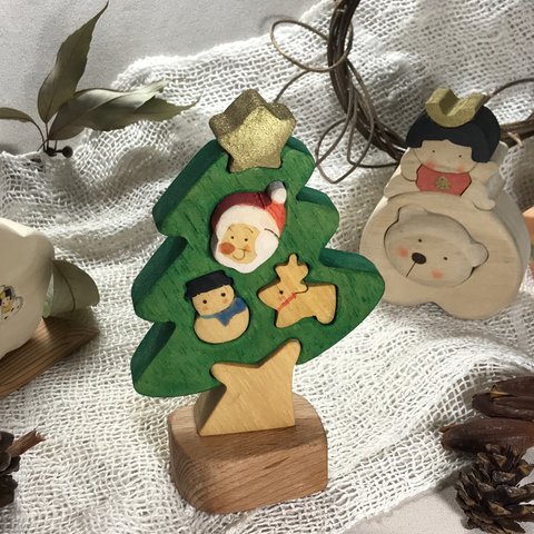 「ミニ」彩色組み木絵のクリスマスツリー